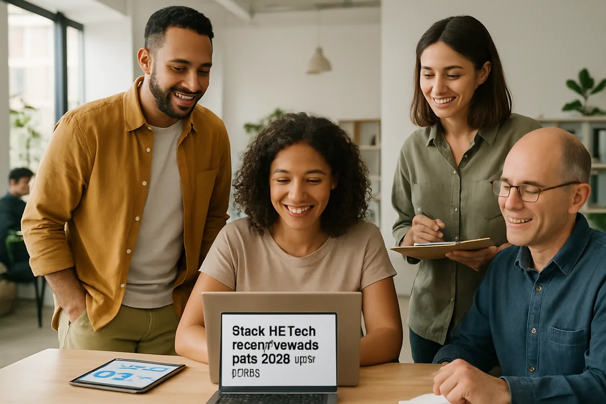 Ilustração editorial sobre stack de hr tech recomendado para 2026 (por porte)